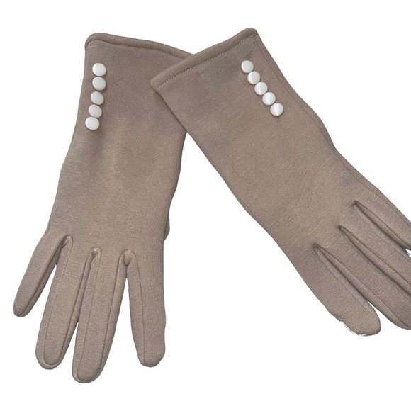 BYOS Accessories - BYOS, Women's Tan Gloves, w/Faux Fur Lining & Button Details